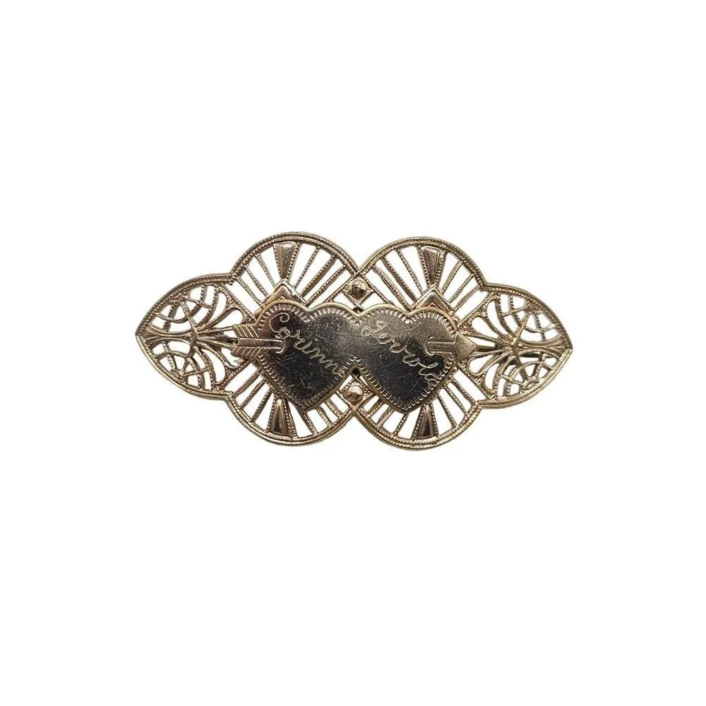 1940s Gold Filled Sweetheart Heart Engraved Filigree Brooch Pin Vintage